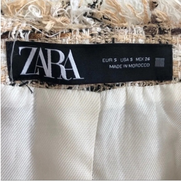 Zara Frayed Collarless V Neck Tweed Plaid Blazer - Picture 8 of 8